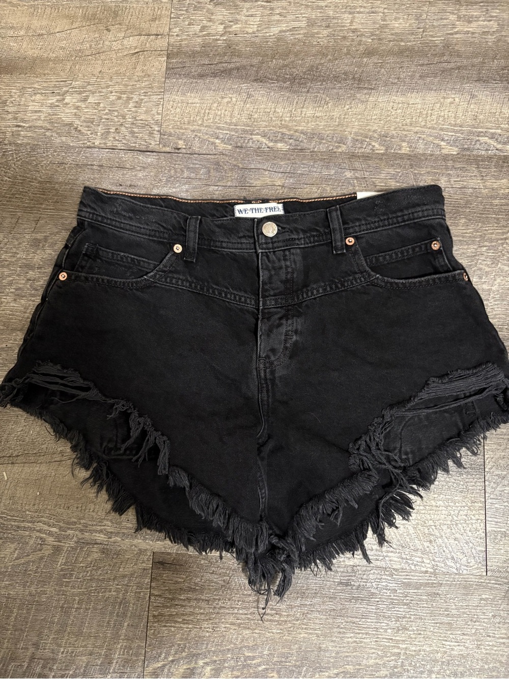 We The Free Black Frayed Denim Cutoff Shorts
